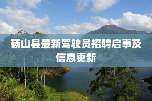 碭山縣最新駕駛員招聘啟事及信息更新