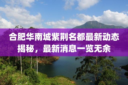合肥華南城紫荊名都最新動(dòng)態(tài)揭秘，最新消息一覽無(wú)余